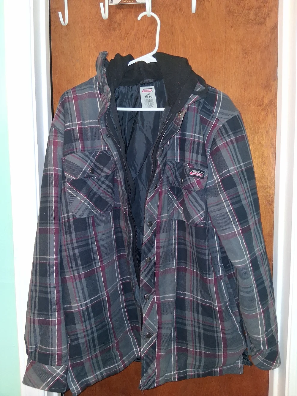 Dickies Gray and Burgundy Plaid Snap-Front Jacket